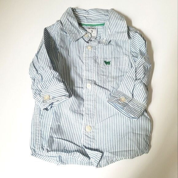 Carter's Striped Blue & White Button Down Shirt Size 3M - Picture 1 of 4